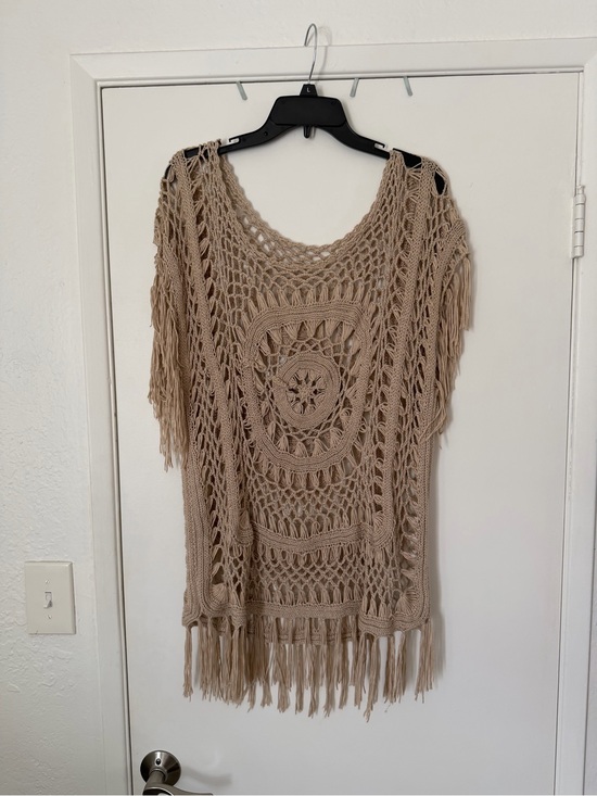 Vintage Boho Other - Beige Crochet Fringe Cover-Up